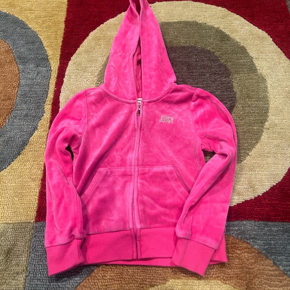 Juicy Couture Hot Pink Velour Zip Up Tracksuit Jacket Hoodie Kids Girls Size 4